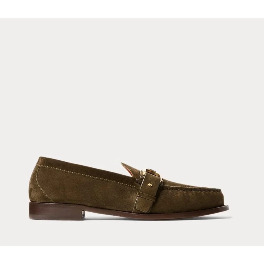 Ralph Lauren Purple Label Perrin Loafer Mens 8.5 D Petrol Olive Calf Suede Italy